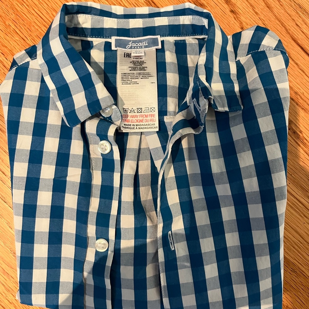 Jacadi Blue and White Checkered Shirt